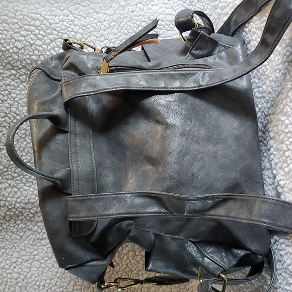 Gray Leather Like Backpack Purse - Picture 2 of 11